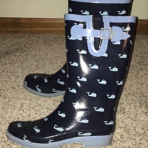 Cute whale print adjustable rain boots